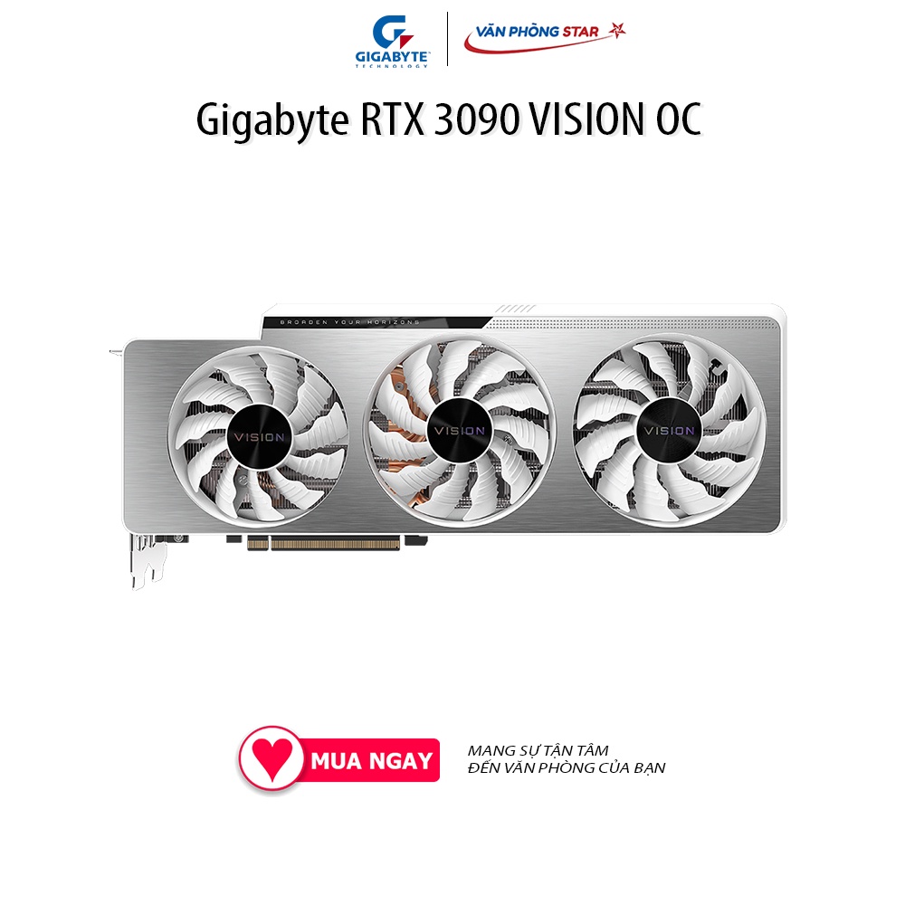 Card màn hình Gigabyte RTX 3090 VISION OC (24GB GDD6X, 384-bit, HDMI +DP, 2x8-pin) Số nhân CUDA 10496 Xung GPU 1755 Mhz
