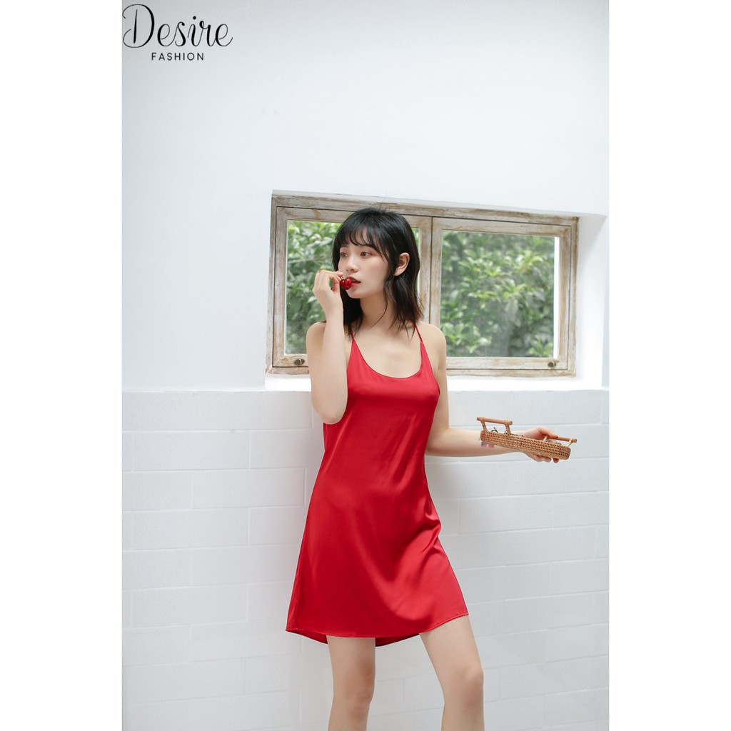 [ Xả hàng lẻ size] Váy ngủ hai dây khoét sâu lưng dây chéo đỏ sang trọng Desire VNN-0094