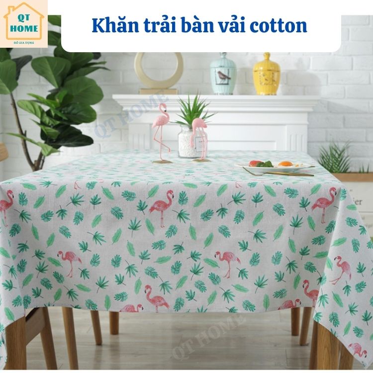 Khăn Trải Bàn Vải Cotton Họa Tiết Hồng Hạc