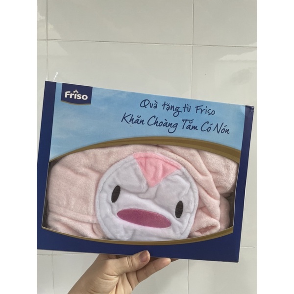 Khăn choàng tắm có nón Friso cho bé(Hồng_Vàng)