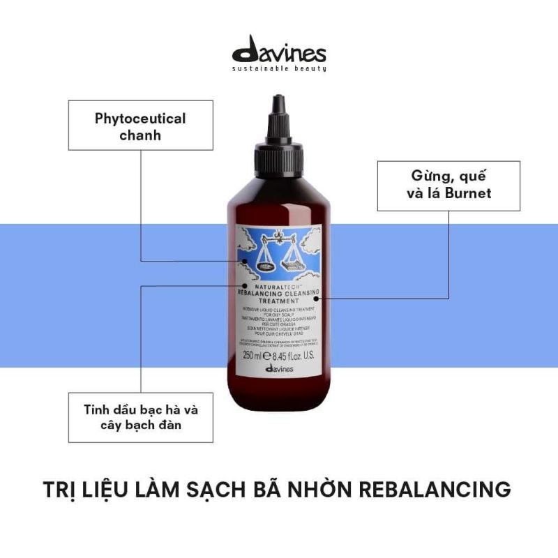 DUNG DỊCH LÀM SẠCH DA ĐẦU CHUYÊN SÂU DAVINESREBALANCING CLEANSING TREATMENT 250ML - 1000ML