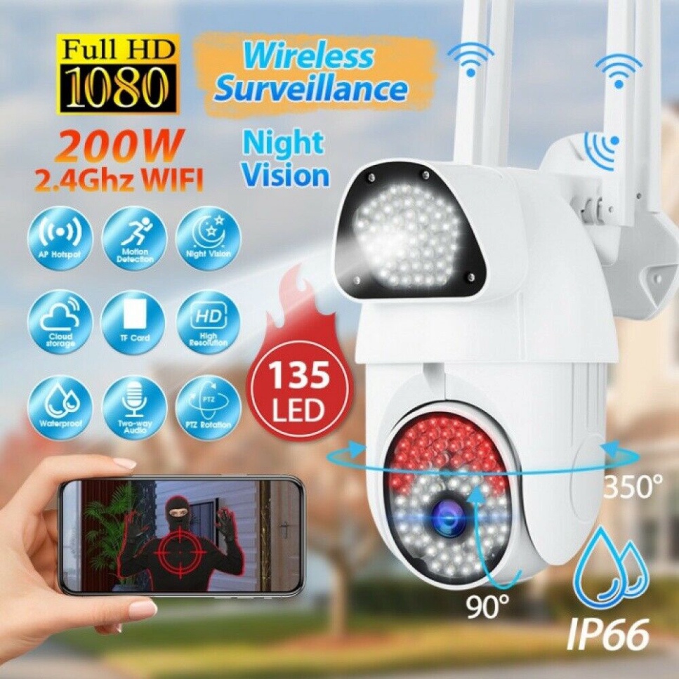 Camera văn phòng V380 Camera độ phân giải 1080 có 135LED khả năng zoom 5x kháng nước kháng bụi kết nối wifi