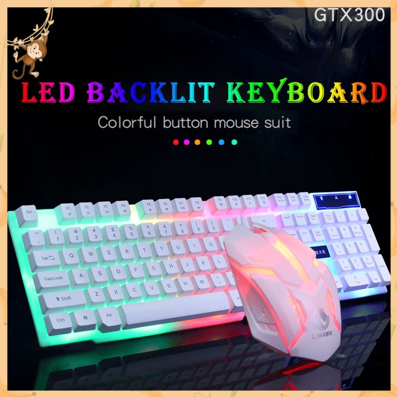 Bộ bàn phím chơi game có dây kèm chuột máy tính với bộ bàn phím cơ USB 7 màu LED