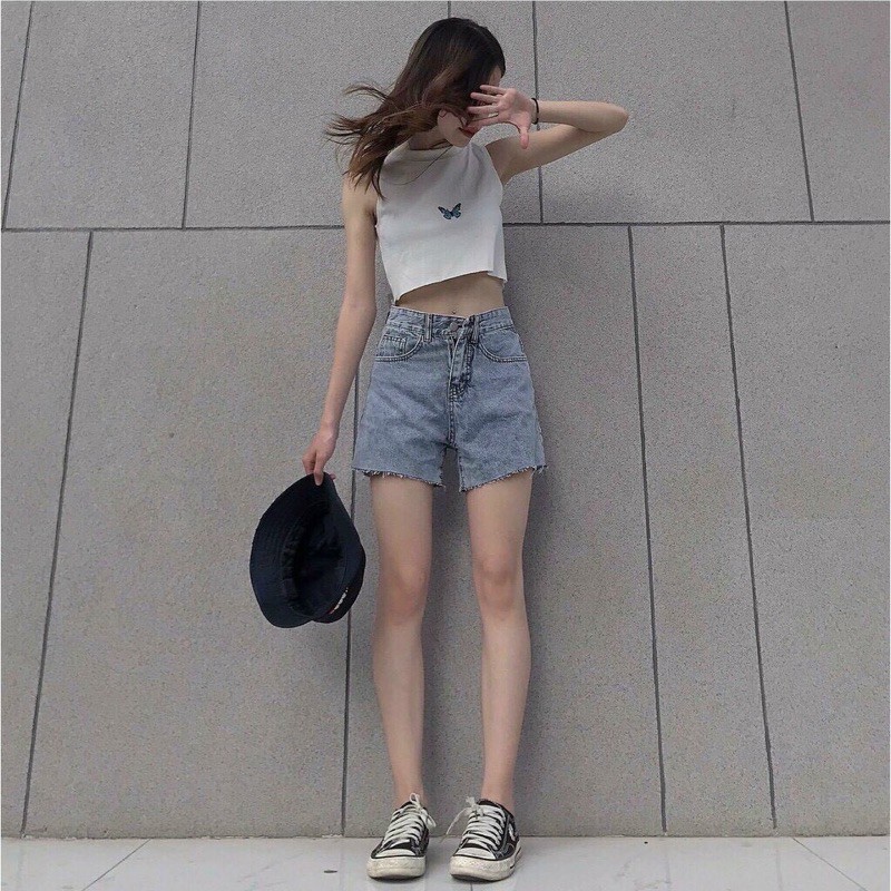 Áo ba lỗ thêu bướm Uzzang chất thun borip
