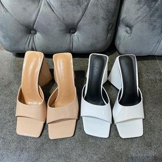 Giày cao gót Minhtuyetshoes hở mũi quai ngang bản rộng- Guốc cao gót gót vuông xéo cao 9cm gót nai mã GCGV