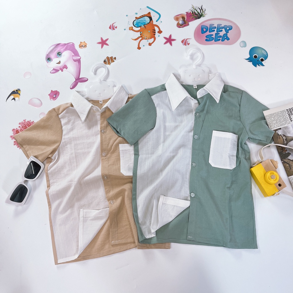 Áo tơ đũi xước nhật cổ bẻ phối màu phong cách đi biển vải thoáng mát chụp kỷ yếu học sinh