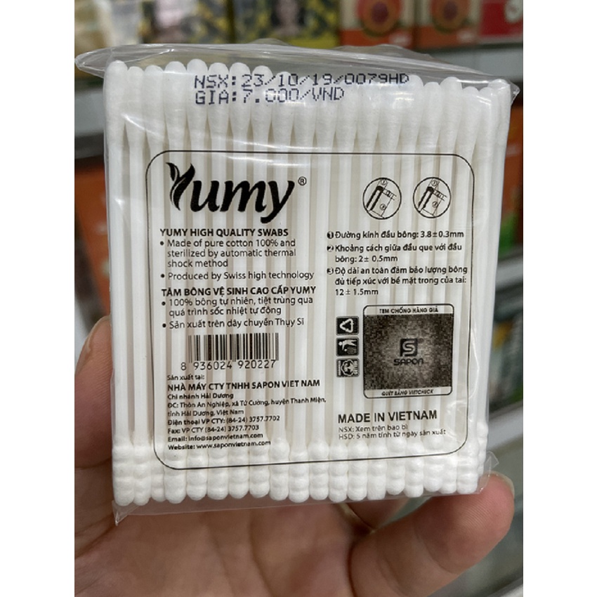 Tăm bông cao cấp Yumy người lớn, trẻ em, gói 100 que.