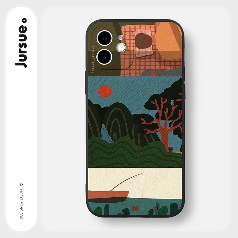 Ốp lưng JURSUE mềm viền vuông kute dễ thương đẹp cho iPhone 13 12 11 Pro Max SE 2020 X XR XS 8 7 ip 6S 6 Plus Y2038