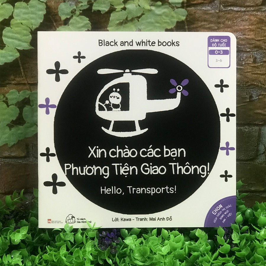 Sách - Ehon Kích Thích Thị Giác - Song Ngữ - Black and White books - Xin Chào Các Bạn Phương Tiện Giao Thông (0-3 tuổi)