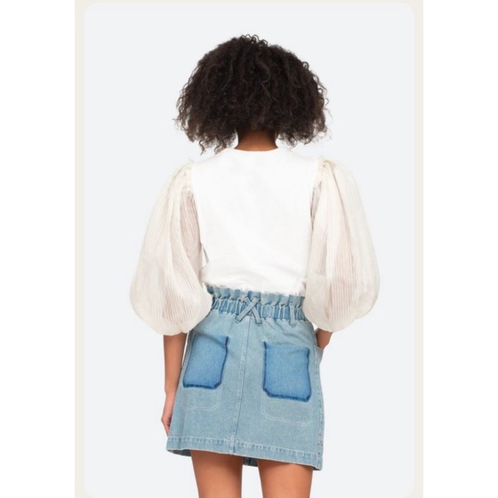 Áo sweatshirt tay phồng Express VNXK áo thu đông tay puff sleeve công chúa màu be nude xuất khẩu dư xịn