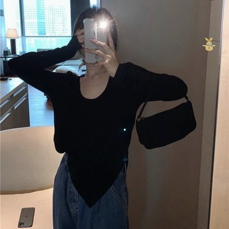 NZN Áo thun dài tay màu sắc đơn giản thanh lịch cho nữ