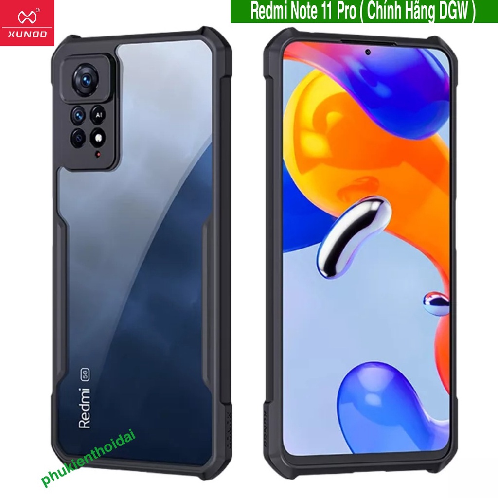 Ốp lưng Redmi Note 9s / Redmi Note 11 Pro / Note 9 Pro hiệu XUNDD Lưng trong viền màu chống ố vàng chống va đập
