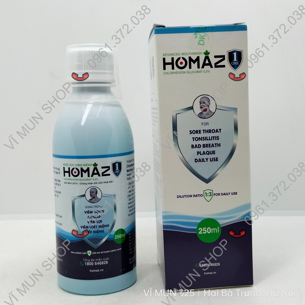 Nước súc họng miệng HOMAZ ONE - Dùng trong viêm họng, amidan, viêm lợi, viêm loét miệng, hôi miệng