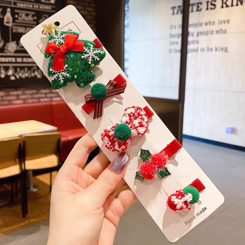 Bộ 5 kẹp tóc dễ thương mùa giáng sinh cho bé gái phong cách hàn quốc