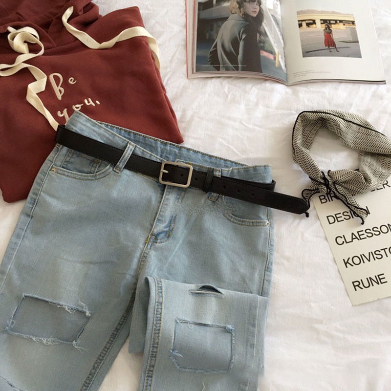 Thắt Lưng Da PU Khóa Vuông Màu Vàng Kim Đơn Giản Dễ Phối Đồ Phong Cách Retro Mới