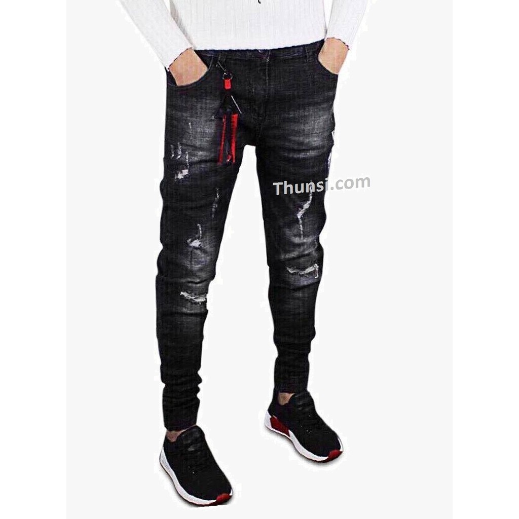 Quần Jean Nam Rách Ống Thun Thể Thao .Quần Bò Rách - Quần Jeans Nam Cao Cấp Hàn Quốc ống Thun Thể ThaoVuajeans TS351