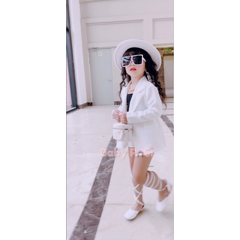 Áo khoác vest cổ nhọn cho bé gái