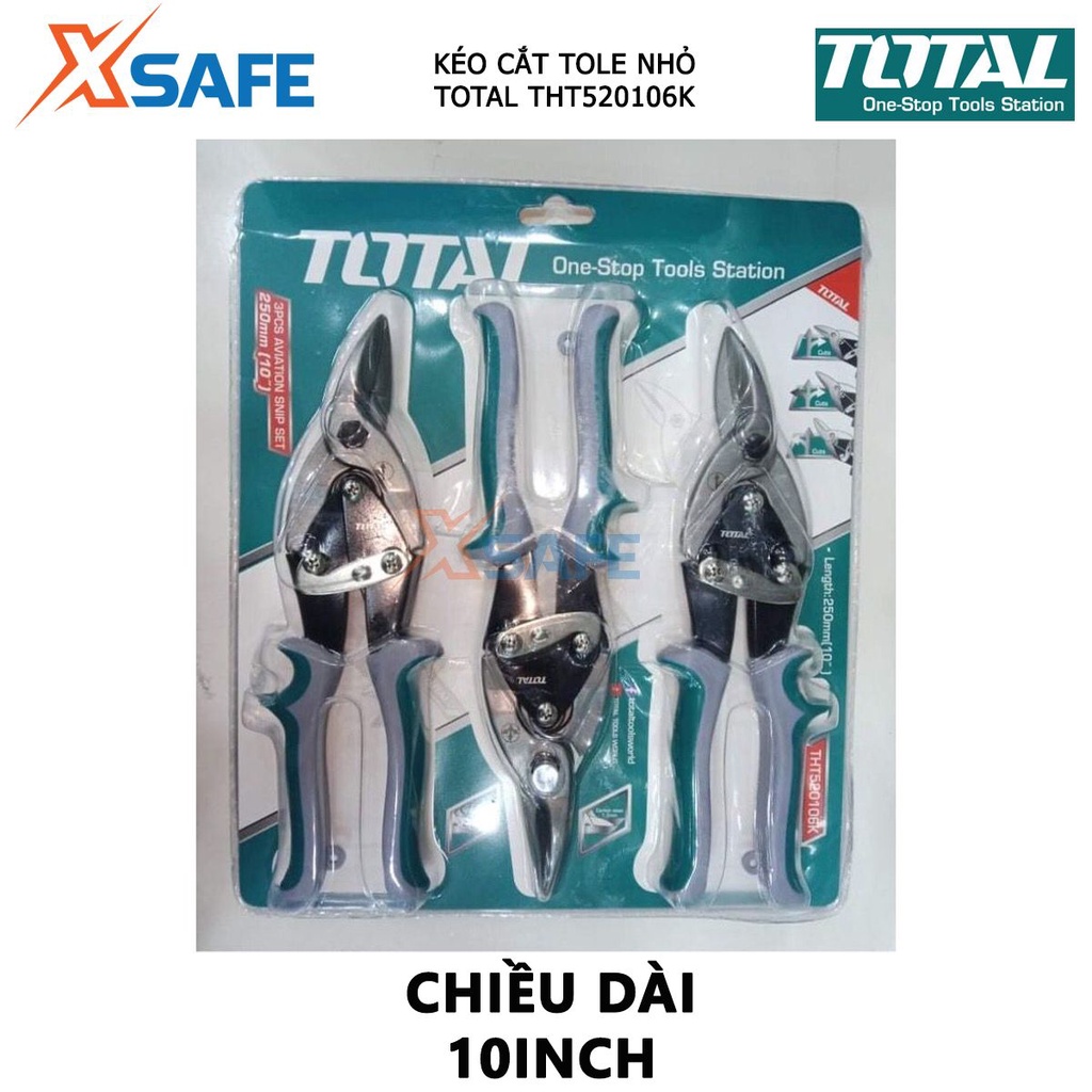 Bộ 3 kéo cắt tole TOTAL THT520106K Bộ kéo cắt tôn dài 250mm gồm 3 chi tiết (trái, thẳng, phải) - Chính hãng [XSAFE]