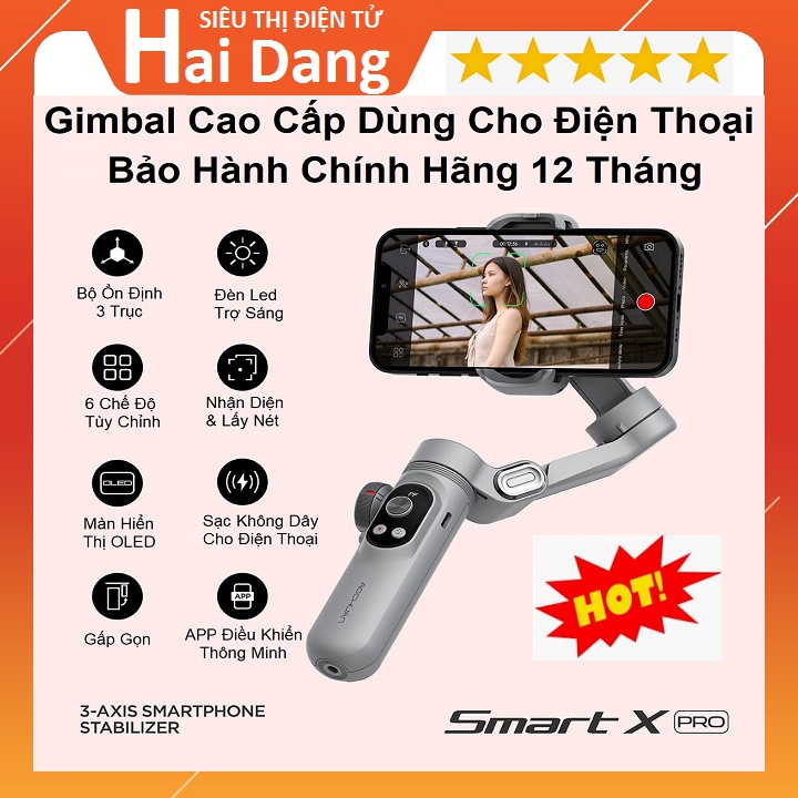 Gimbal SMART X PRO, Tặng Chân, Gậy Selfie Chống Rung Cho Điện Thoại - Có Sạc Không Dây - Pin 3200 mAh - Đèn Led Trợ Sáng