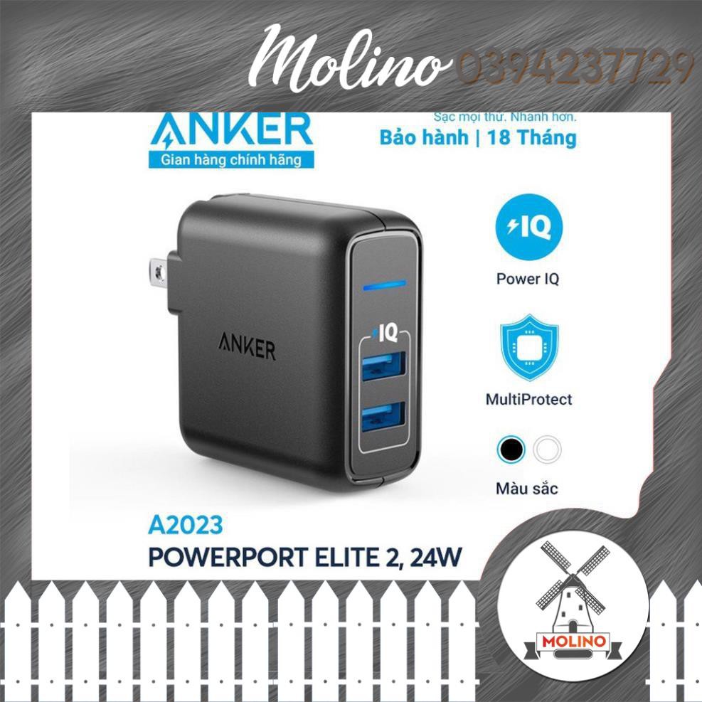 Cốc Sạc ANKER PowerPort Elite 2, 24w - Củ Sạc Anker A2023 - Hàng Chính Hãng - Bảo Hành 18 Tháng