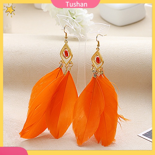 Khuyên tai lông vũ dáng dài thời trang thanh lịch dành cho nữ
