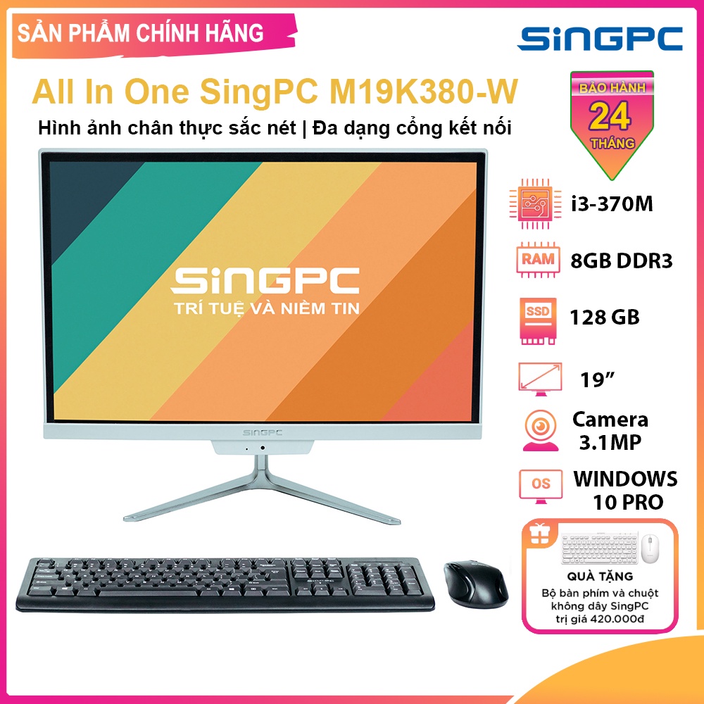 Máy tính All In One SingPC M19K380-W ( i3-370M/380M/390M, 8GB, SSD 128GB, Led 19", LAN, WiFi, Bluetooth,Loa, Win10pro)