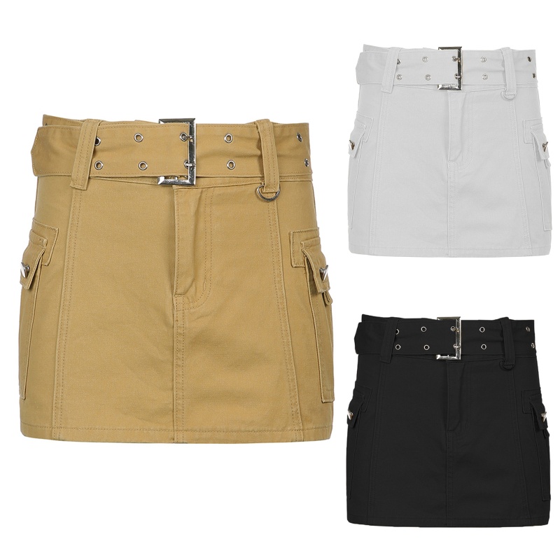 Chân Váy Jeans Chữ A Mini Lưng Thấp Màu Sắc Trơn Phong Cách Harajuku Goth 90s Cho Nữ