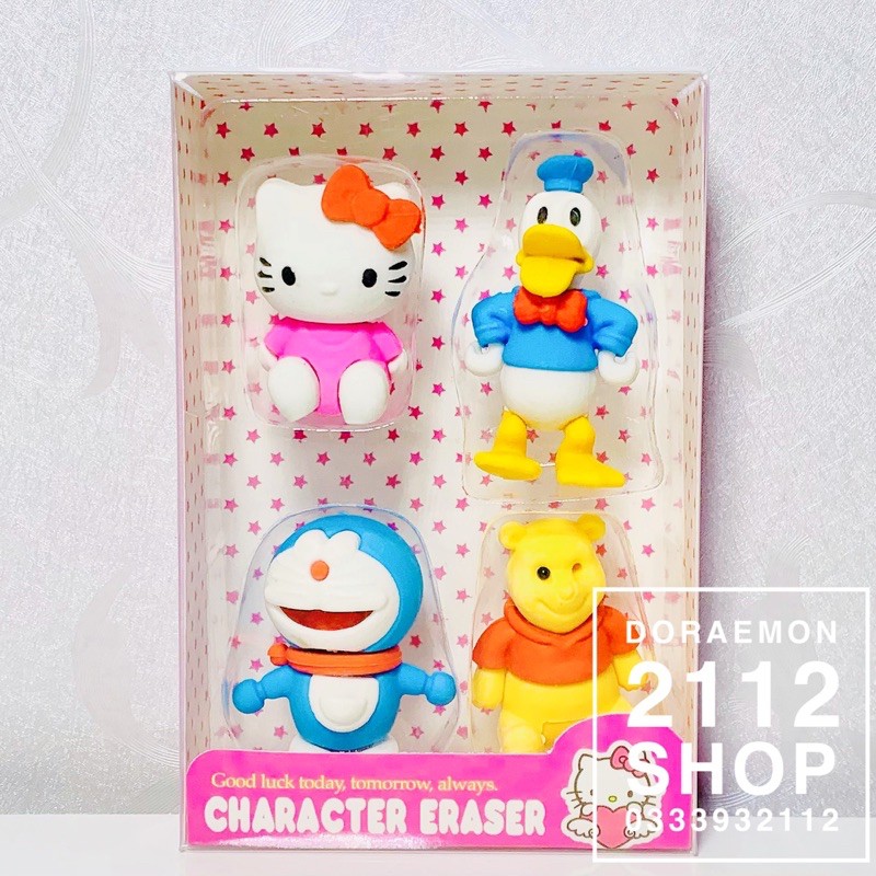 Combo 4 gôm hoạt hình DORAEMON - HELLO KITTY - POOH - DONAL DUCK