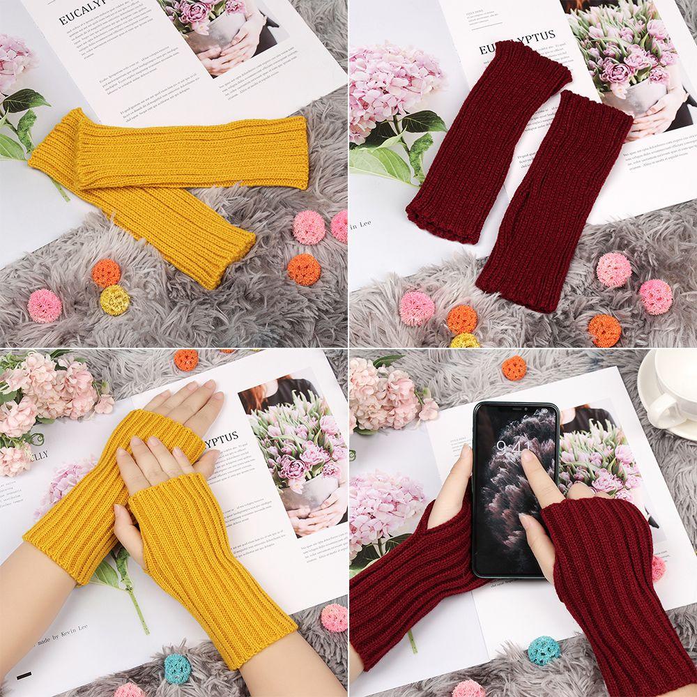 Găng Tay Dệt Kim Dài Mềm Mại Co Giãn Giữ Ấm Cánh Tay