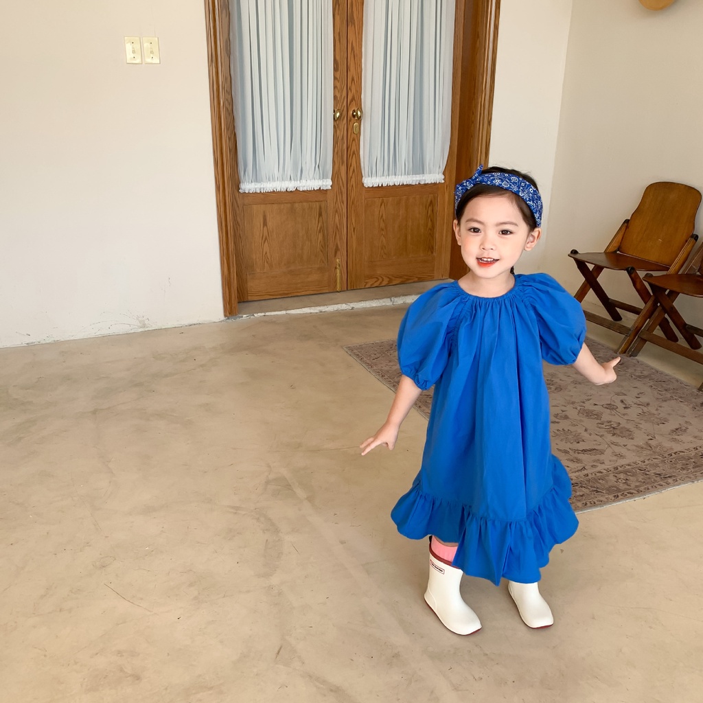 Đầm cổ tròn tay phồng thời trang dành cho bé gái