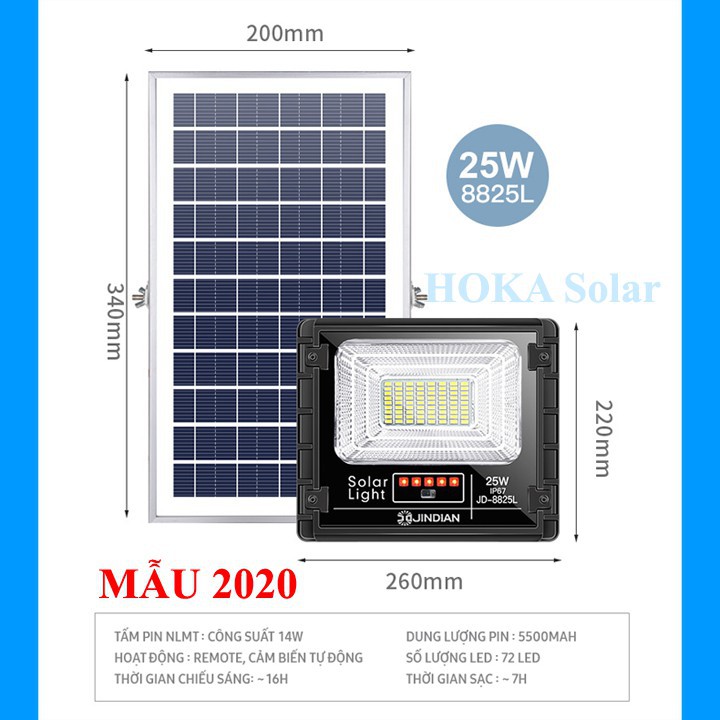 [JINDIAN - 25W] Đèn Năng Lượng Mặt Trời JinDian JD-8825L Công Suất 25W, Khung Nhôm, Chip Led "SMD" - BH 03 Năm