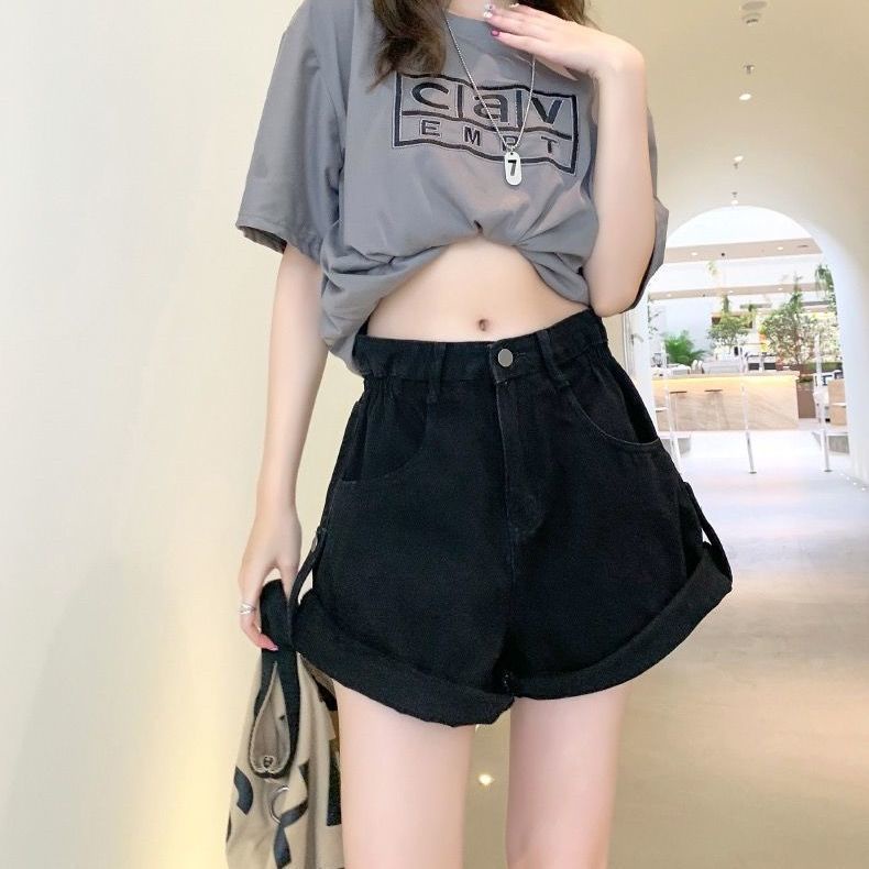 Jiashucheng Quần Short Denim Dáng Chữ a Lưng Cao Ống Rộng Thời Trang Mùa Hè Cho Nữ