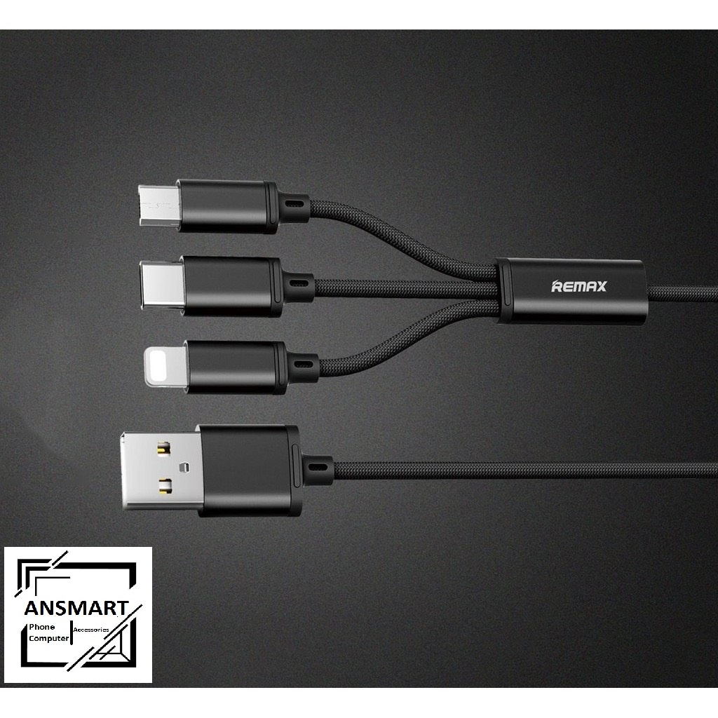 Cáp sạc 3 đầu đa năng Remax bọc dù,Cáp sạc 3 đầu ,TypeC,Micro USB