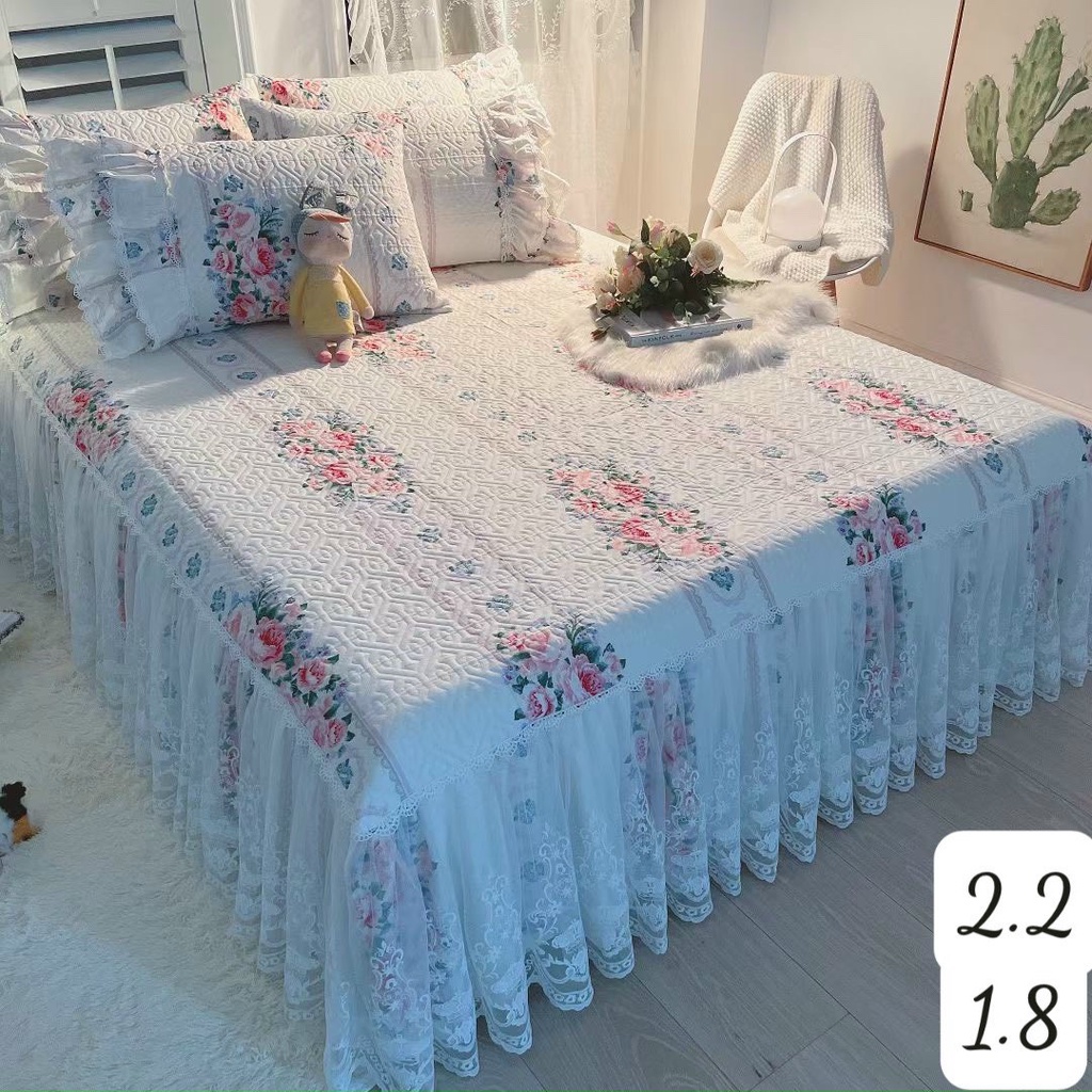 [ LOẠI 1] Bộ Thảm Ga giường Kèm 2 Vỏ Gối Nỉ Nhung Phối Bèo Dài Công Chúa Siêu Xinh, Mẫu Mới Nhất 2022 đủ Kích Thước