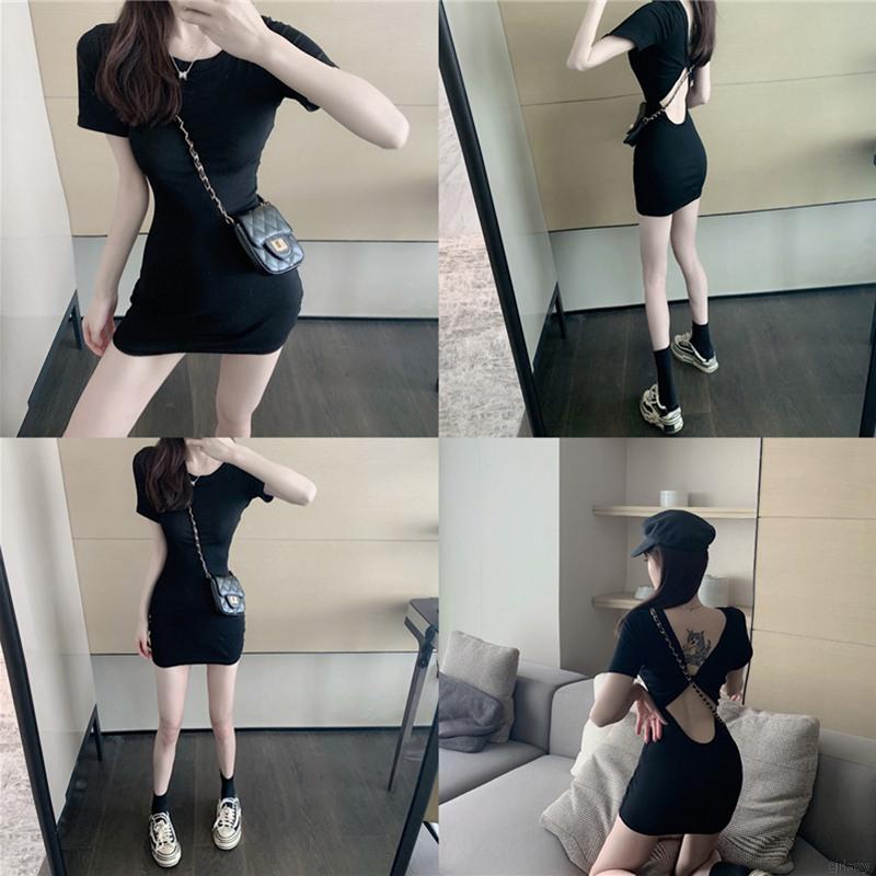 Đầm Body Tay Ngắn Cổ Tròn Thiết Kế Khoét Quyến Rũ