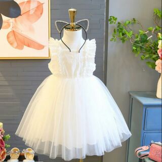 Váy công chúa trắng cho bé gái xinh xắn ( có ảnh thật khách) 8-26kg ( sẵn hàng)