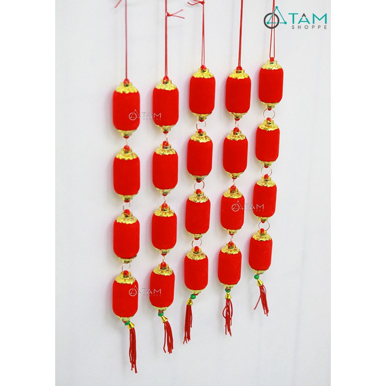 Set 5 dây 4 lồng đèn dài nhung đỏ treo cây mai đào T-PKTMD-64