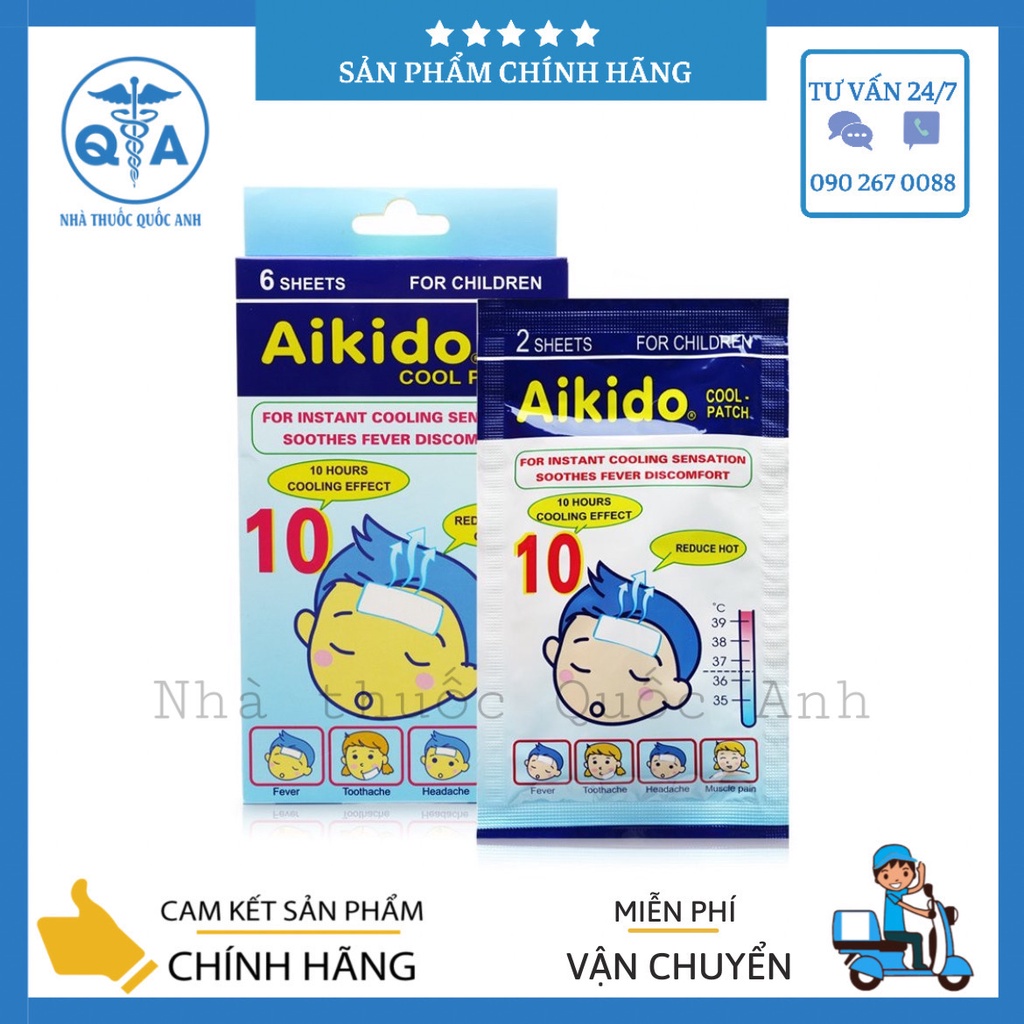 Miếng dán hạ sốt Aikido - Giảm sốt cho bé nhanh chóng, giảm nóng trong người (Hộp 6 miếng)
