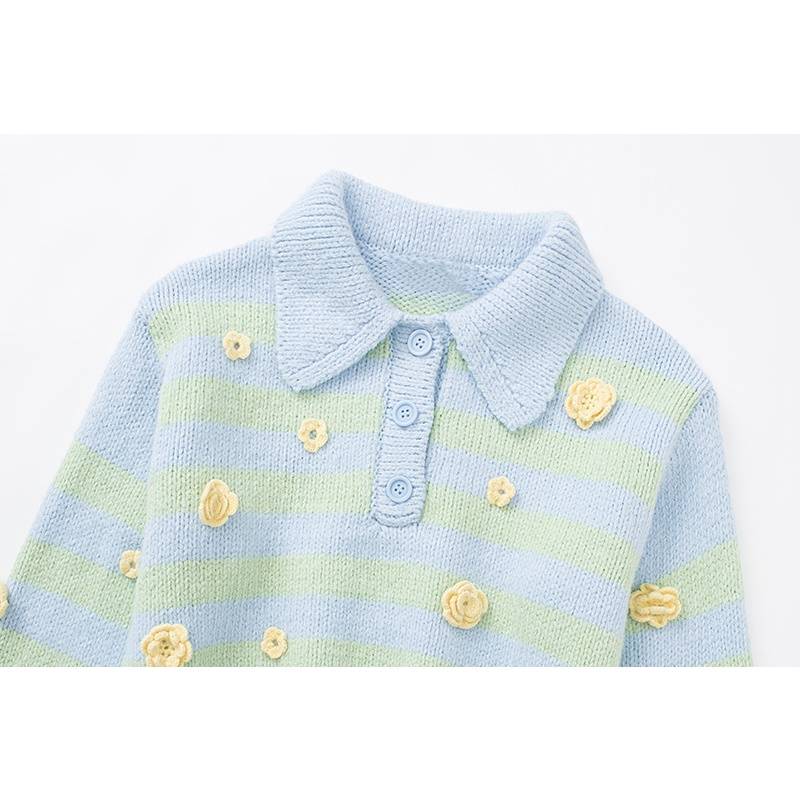 Ảnh thật áo len dày mẫu mới nhất 2022 dày đẹp đan hoa baby blue phong cách thanh lịch retro