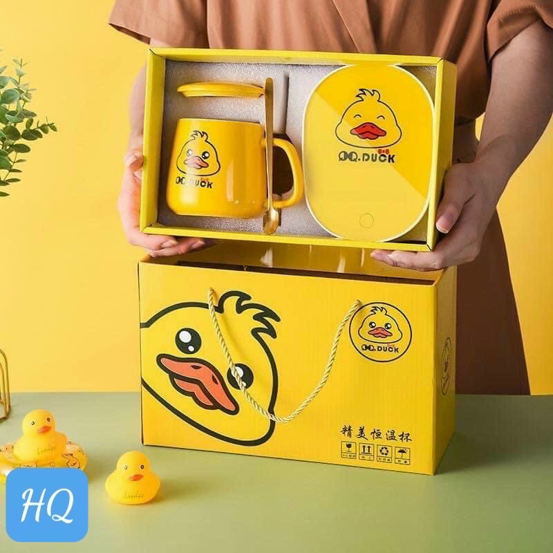 Bộ Cốc Hâm Nóng Hình Vịt Vàng 40ml, Kèm Đế Điện Hâm Nóng Cafe, Trà Tiện Lợi Kèm Hộp Đựng Và Thìa Cao Cấp