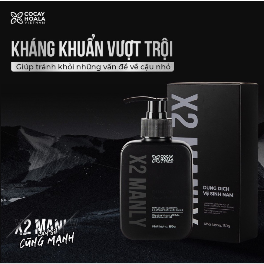 Gel Vệ Sinh Nam Giới X2 Manly Cocayhoala - Dung dịch vệ sinh làm sạch sâu, Giúp trẻ hóa cậu nhỏ với dung tích 150ml