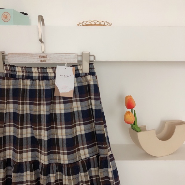 Chân váy kẻ xoè vintage Ms2664