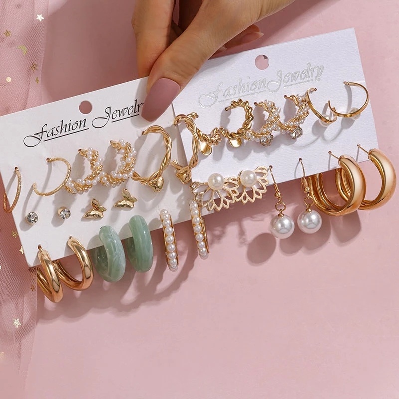 Bông Tai Hình Tròn Bằng Kim Loại Đính Ngọc Trai Thời Trang Tinh Tế Cho Nữ