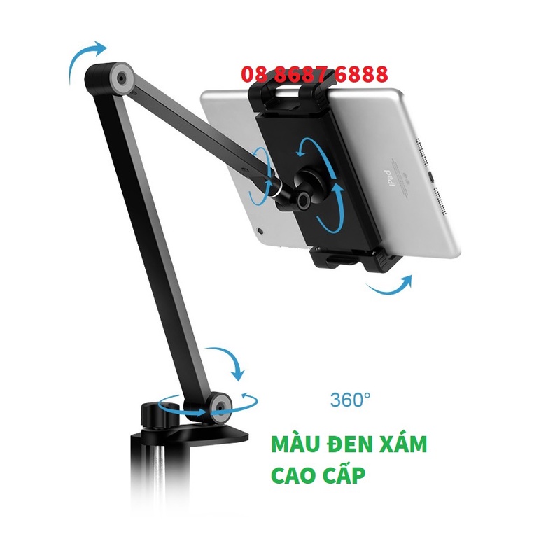 Arm nâng máy tính bảng kẹp tablet, ipad  cố định vào bàn kiêm giá đỡ công thái học kẹp giữ xoay 360 độ chắc chắn.