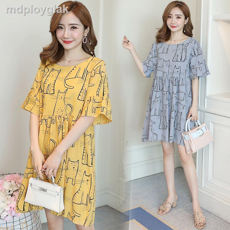 Maternity summer dress fashion style new mid-length cartoon tops spring loose dresses trendy