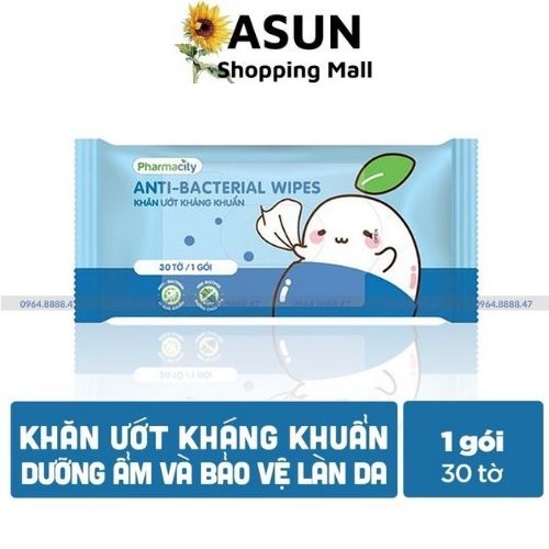 Khăn ướt kháng khuẩn Pharmacity (30 tờ/gói)