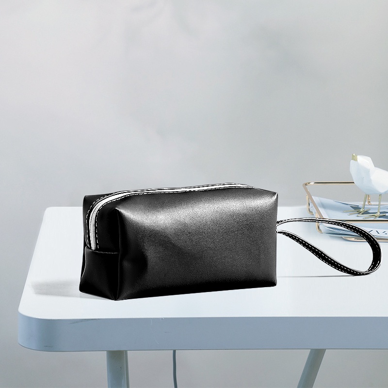 Solid Color Cosmetic Bag Waterproof PU Leather Travel Bag Handbag