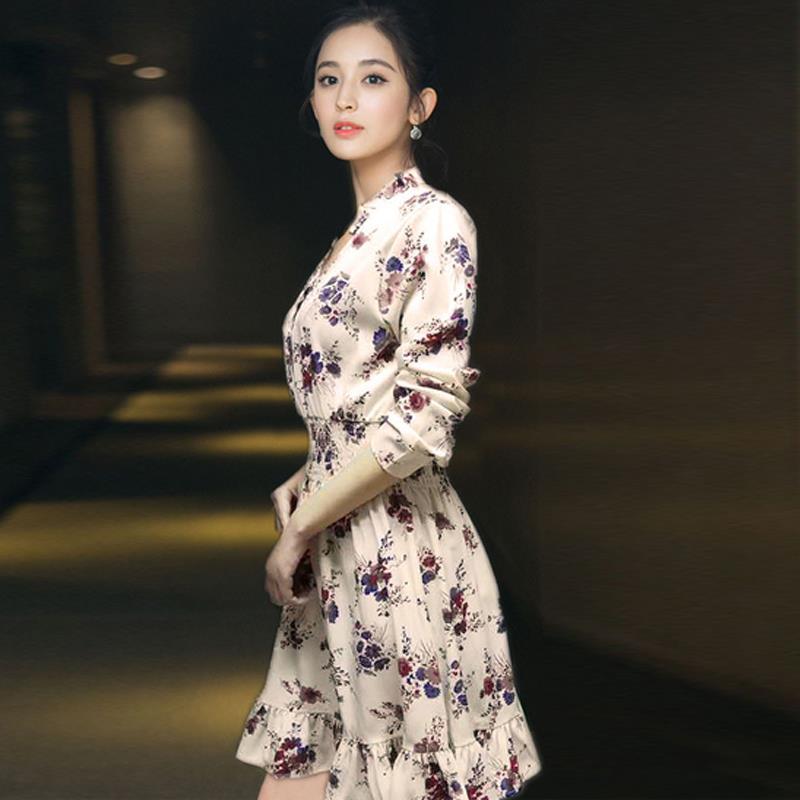 Đầm Voan Hoa Tay Lỡ 3 / 4 Phong Cách Hàn Quốc Cho Nữ