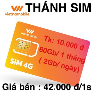 Sim vietnamobile thánh sim 2gb/1 ngày tài khoản 10.000đ trọn gói 1 tháng