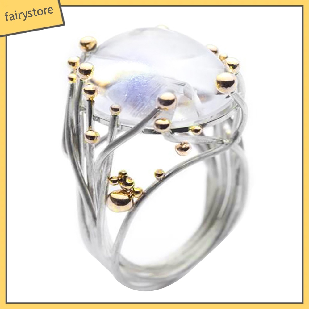 Nhẫn đính hôn đính đá topaz giả hình oval phong cách cổ điển